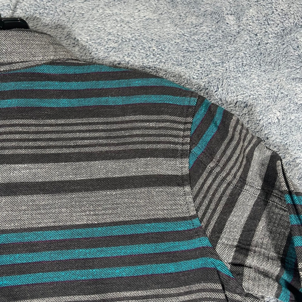 Patagonia Womens Organic Cotton‎ Striped Button Down Shirt Grey Teal Size 6 - Picture 14 of 16